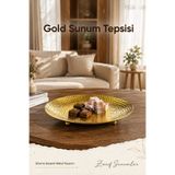Vienev Gold Renk Dövme Desenli Metal Sunum Tepsisi 20 cm - Çikolata Lokumluk Çerezlik Dekoratif Tepsi