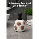 Vienev Kahverengi Puantiyeli Seramik Sıvı Sabunluk 380 ml Beyaz Lüks Banyo Mutfak Sıvı Sabunluk