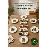 Vienev Kaktüs Desenli 14 Parça 6 Kişilik Seramik Kahvaltı Takımı Servis Sunum Tabaklı Dekoratif Sofra Seti