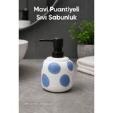 Vienev Mavi Puantiyeli Seramik Sıvı Sabunluk 380 ml Beyaz Lüks Banyo Mutfak Sıvı Sabunluk