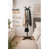 Vienev Modern Metal Gövdeli Dekoratif Ayaklı Askılık - 10 Kancalı Portmanto