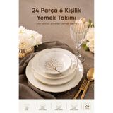 Vienev Porselen 6 Kişilik 24 Parça Altın Yaldızlı Hayat Ağaç Desenli Yemek Takımı Seti