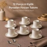 Vienev Porselen 6 Kişilik Kahve Fincan Takımı 12 Parça Sade Kahve Seti