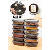 Vienev Renkli Etiketli 12li Peggy Dikdörtgen Baharat Saklama Kabı Seti 400 Ml Antrasit