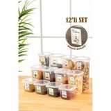 Vienev Renkli Etiketli 12LI Peggy Kare Erzak Saklama Kabı 4x(0,55 Litre, 1,2 Litre, 1,75 Litre) Beyaz