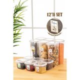 Vienev Renkli Etiketli 12LI Peggy Kare Erzak Saklama Kabı 6x(0,55 Litre, 1,75 Litre) Beyaz