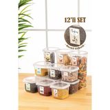 Vienev Renkli Etiketli 12LI Peggy Kare Erzak Saklama Kabı 9x(0,55 Litre) - 3x(1,75 Litre) Beyaz