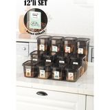 Vienev Renkli Etiketli 12LI Set Peggy Dikdörtgen Saklama Kabı 4x(1,3-2-3,2 Litre) Antrasit