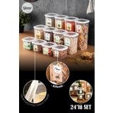 Vienev Renkli Etiketli Kare Erzak Saklama Kabı 24lü Set 8x(0,55 Litre, 1,2 Litre, 1,75 Litre) Beyaz
