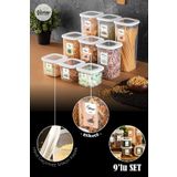 Vienev Renkli Etiketli Kare Erzak Saklama Kabı 9lu Set 3x(0,55 Litre, 1,2 Litre, 1,75 Litre) Beyaz
