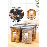 Vienev Renkli Etiketli Peggy Dikdörtgen Saklama Kabı Seti 1500 ml Antrasit 6'lı