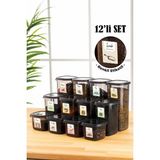 Vienev Renkli Etiketli Peggy Kare Erzak Saklama Kabı 4x(0,55 lt, 1,2 lt, 1,75 lt) Antrasit