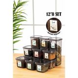 Vienev Renkli Etiketli Peggy Kare Erzak Saklama Kabı 9x(0,55 lt) + 3x(1,75 lt) Antrasit