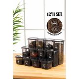 Vienev Serigrafi Etiketli Peggy Kare Erzak Saklama Kabı 12'li Set 4x(0,55 Litre, 1,2 Litre, 1,75 Litre) Antrasit - Gri