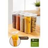 Vienev Silikon Kapak 8'li Set 2 Lt Bakliyat Saklama Kabı Etiketli Beyaz