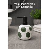 Vienev Yeşil Puantiyeli Seramik Sıvı Sabunluk 380 ml Beyaz Lüks Banyo Mutfak Sıvı Sabunluk
