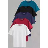 Vien&Karl Erkek Beyaz-siyah-laci-bordo-petrol Mavi Slim Fit Bisiklet Yaka Pamuk Elastan 5'li Basic Tişört Vk-erkektişört-düz-5li