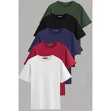 Vien&Karl Erkek Beyaz-siyah-laci-bordo-yeşil Slim Fit Bisiklet Yaka Pamuk Elastan 5'li Basic Tişört