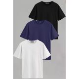 Vien&Karl Erkek Beyaz-siyah-laci Slim Fit Bisiklet Yaka Pamuk Elastan 3'lü Basic Tişört Vk-erkektişört-düz-3lü