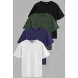 Vien&Karl Erkek Beyaz-Siyah-Laci-Yeşil Slim Fit Bisiklet Yaka Pamuk Elastan 4'lü Basic Tişört - Karışık - 3XL