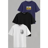Vien&Karl Erkek Desenli-düz Karışık Slim Fit Bisiklet Yaka Pamuk Elastan 3'lü Basic Tişört
