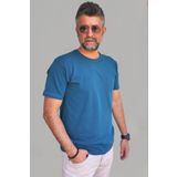 Vien&Karl Erkek Petrol Mavi Slim Fit Bisiklet Yaka Pamuk Elastan Basic Tişört