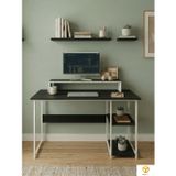 Vienna 60x120cm 2 Raflı Metal Ayak Çalışma Masası Laptop Masası Bilgisayar Masası Beyaz-Siyah