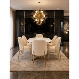 Vienna Gold Serisi 6 Kişilik Krem Kumaş 90*168 Beyaz Lake Panel Yemek Masası Takımı – Luxury Concept
