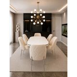 Vienna Krom Serisi 6 Kişilik Krem Kumaş 90*168 Beyaz Lake Panel Yemek Masası Takımı – Luxury Concept
