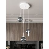 Vienna Modern Beyaz Metal Gövdeli 5'li Sarkıt Avize - 3 Füme Cam Küre 2 LED Spot, E27 DUY-G10 Duy - Beyaz - Füme