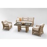 Vieno Home Garden Madeo Rattan Bahçe Balkon Oturma Grubu Bej