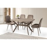 Viento Mobilya Anka Cappicino Highgloss Açılır 130X80 Masa 6 Adet Babyface Kumaş Metal Ayak Fulya Sandalye Masa Takımı - Cappucino - 130 X 80