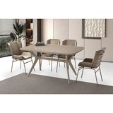 Viento Mobilya Anka Cappicino Highgloss Açılır 160X90 Masa 8 Adet Babyface Kumaş Metal Yonca Sandalye Masa Takımı - Cappucino - 160 X 90