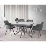 Viento Mobilya Anka Gri Sis Highgloss Açılır 120X80 Masa Lincolin 6 Adet Gri Babyface Kumaş Sandalye Masa Takımı - 120 X 80