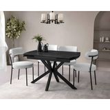 Viento Mobilya Anka Karbon Gri Highgloss Açılır 120X80 Masa Riva 6 Adet Gri Babyface Kumaş Sandalye Masa Takımı - Koyu Gri - 120 X 80