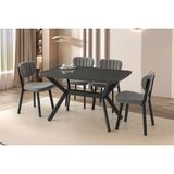Viento Mobilya Anka Koyu Gri Highgloss Açılır 130X80 Masa 4 Adet Bukle Kumaş Metal Esinti Sandalye Masa Takımı - 130 X 80