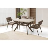 Viento Mobilya Anka Sidon Desen Açılır 130X80 Masa 4 Adet Babyface Kumaş Metal Jumbo Sandalye Masa Takımı - 130 X 80