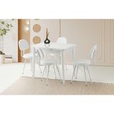 Viento Mobilya Arda Beyaz Renk Yanlardan Açılır 90X60 Masa 4 Adet Suni Deri Metal Ece Sandalye Masa Takımı - 90 X 60