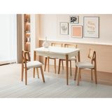Viento Mobilya Atina Aytaşı Renk Highgloss Açılır 110X70 Masa 6 Adet Zion Calve Kumaş Naturel Iskelet Sandalye Masa Takımı - 110 x 70
