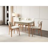 Viento Mobilya Atina Kum Beji Renk Highgloss Açılır 110X70 Masa 4 Adet Aras Calve Kumaş Naturel Iskelet Sandalye Masa Takımı - 110 x 70