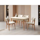 Viento Mobilya Atina Traverten Desen Mdf Açılır 130X80 Masa 6 Adet Aras Calve Kumaş Naturel Ahşap Iskelet Sandalye Masa Takımı - 130 x 80
