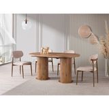 Viento Mobilya Bohem Antik Çam Desen Açılır 160X90 Masa Liza 4 Adet Vizon Bukle Kumaş Sandalye Masa Takımı - Atlantik Çam - 160 X 90