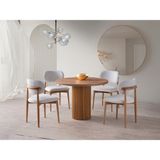 Viento Mobilya Bohem Antik Çam Desen Yuvarlak 104X104 Masa Liza 4 Adet Beyaz Bukle Kumaş Sandalye Masa Takımı - Atlantik Çam - 104 X 104