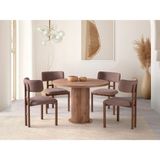 Viento Mobilya Bohem Antik Çam Desen Yuvarlak 104X104 Masa Tuna 4 Adet Kahve Bukle Kumaş Sandalye Masa Takımı - Atlantik Çam - 104 X 104
