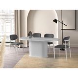 Viento Mobilya Bohem Beyaz Highgloss Sabit 180X90 Masa Liza 6 Adet Krem Bukle Kumaş Sandalye Masa Takımı - 180 X 90