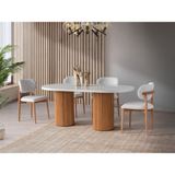 Viento Mobilya Bohem Beyaz Highgloss Sabit 180X90 Masa Liza 8 Adet Beyaz Bukle Kumaş Ahşap Sandalye Masa Takımı - 180 X 90