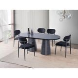 Viento Mobilya Bohem Gri Desen Highgloss Açılır 160X90 Masa Liza 8 Adet Antrasit Bukle Kumaş Sandalye Masa Takımı - 160 X 90
