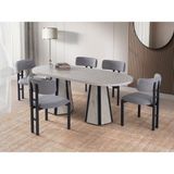 Viento Mobilya Bohem Marmo Highgloss Açılır 160X90 Masa Tuna 4 Adet Açık Gri Bukle Kumaş Sandalye Masa Takımı - Mermer Desen - Beyaz - 160 X 90
