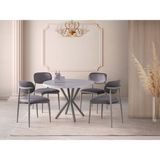 Viento Mobilya Bohem Sis Gri Highgloss Yuvarlak 104X104 Masa Liza 6 Adet Gri Babyface Kumaş Sandalye Masa Takımı - 104 X 104