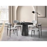 Viento Mobilya Bohem Sonata Highgloss Yuvarlak 104X104 Masa Liza 4 Adet Beyaz Bukle Kumaş Sandalye Masa Takımı - Mermer Desen - Beyaz - Siyah - 104 X 104